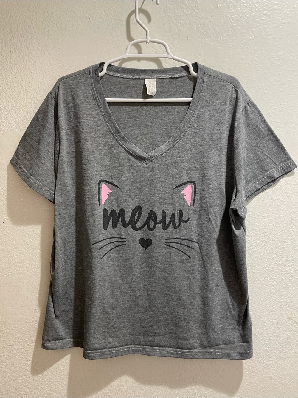 Cute Meow Cat Mom Graphic V-Neck T-Shirt Gray XXL🐱